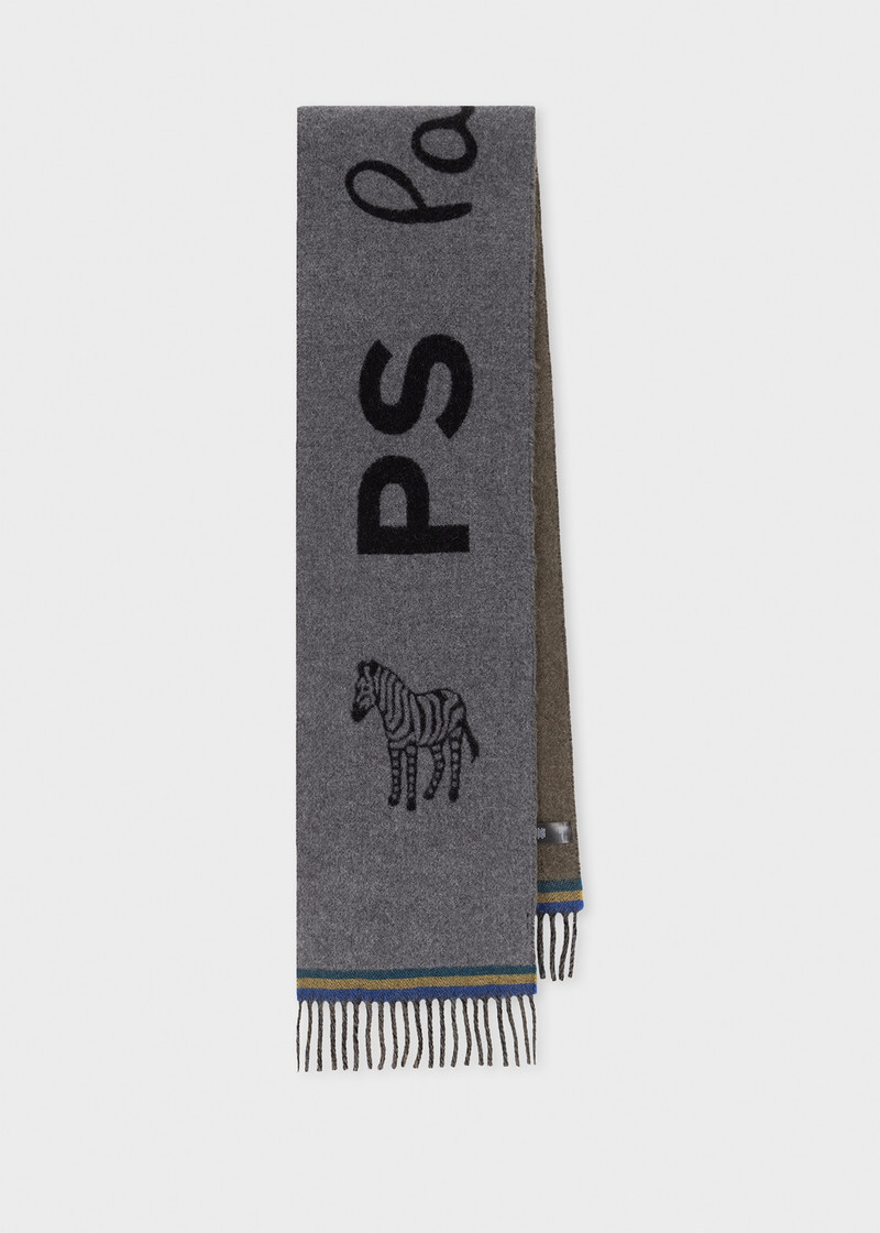 Grey Wool-Blend Zebra Logo Scarf 1