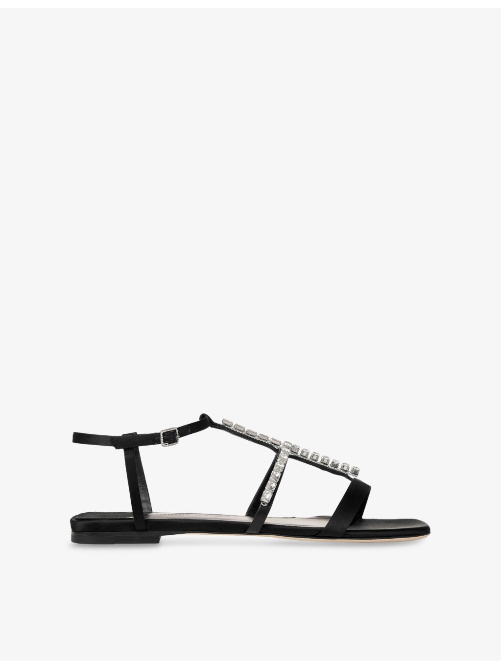 Gwyn Crystal-Embellished Flat Satin Sandals - 1