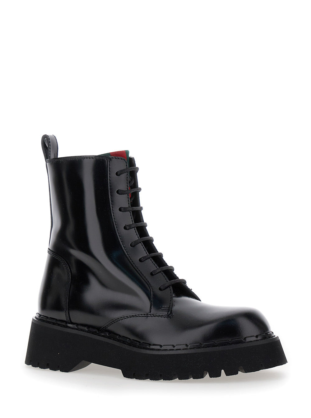 Gucci Women 'Thea' Black Ankle Boots With Web Detail In Leather Woman - 2