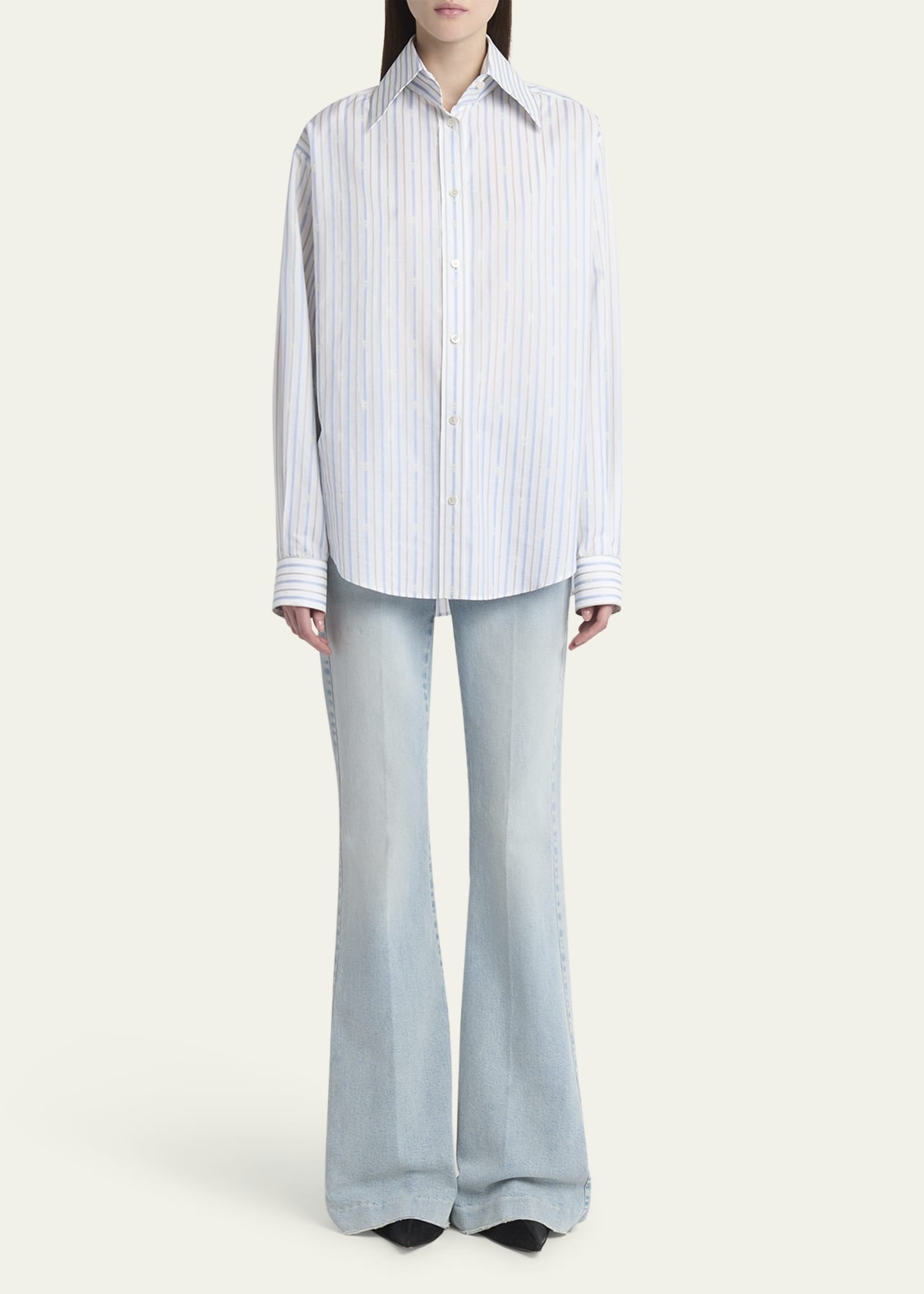 Stripe Skull Embroidered Button Down Shirt - 2
