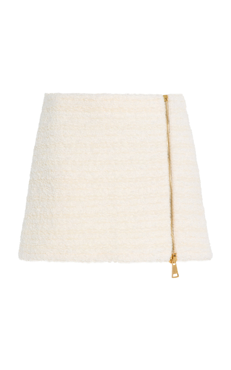 Zipped Tweed Mini Skirt white 1