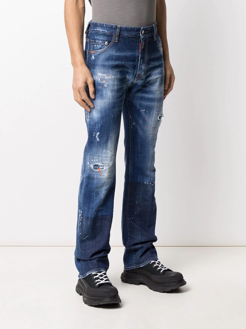 distressed straight-leg jeans - 3