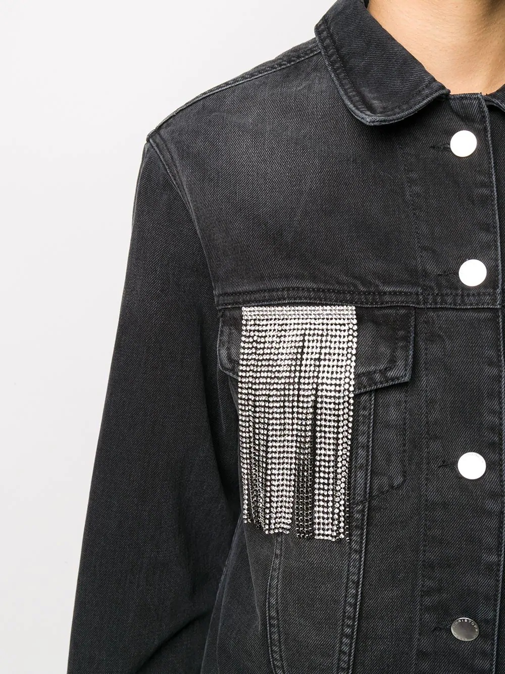 crystal fringe denim jacket - 5