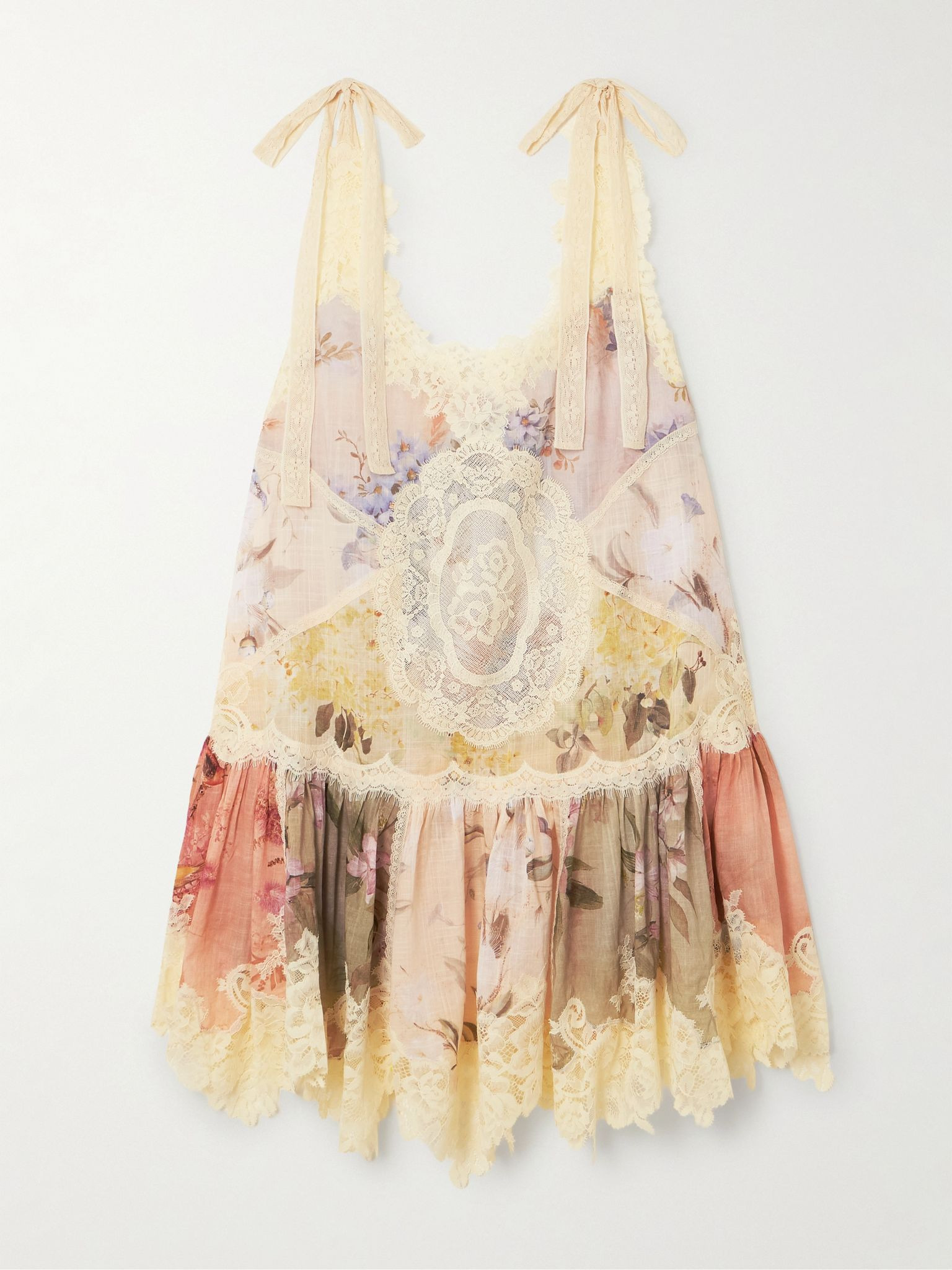 Cascadian lace-trimmed floral-print cotton-gauze mini dress Multi - 1