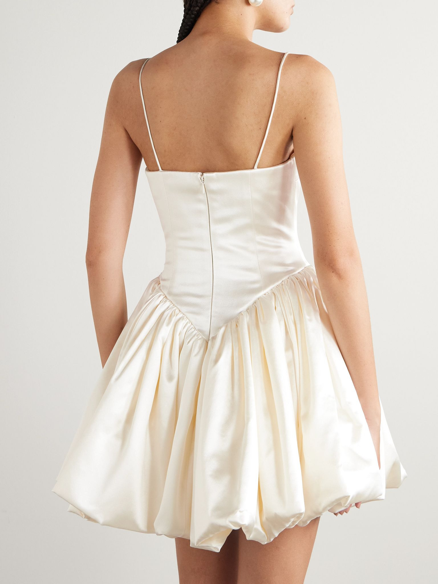 Bridie gathered silk and wool-blend satin bustier mini dress Off-white - 3