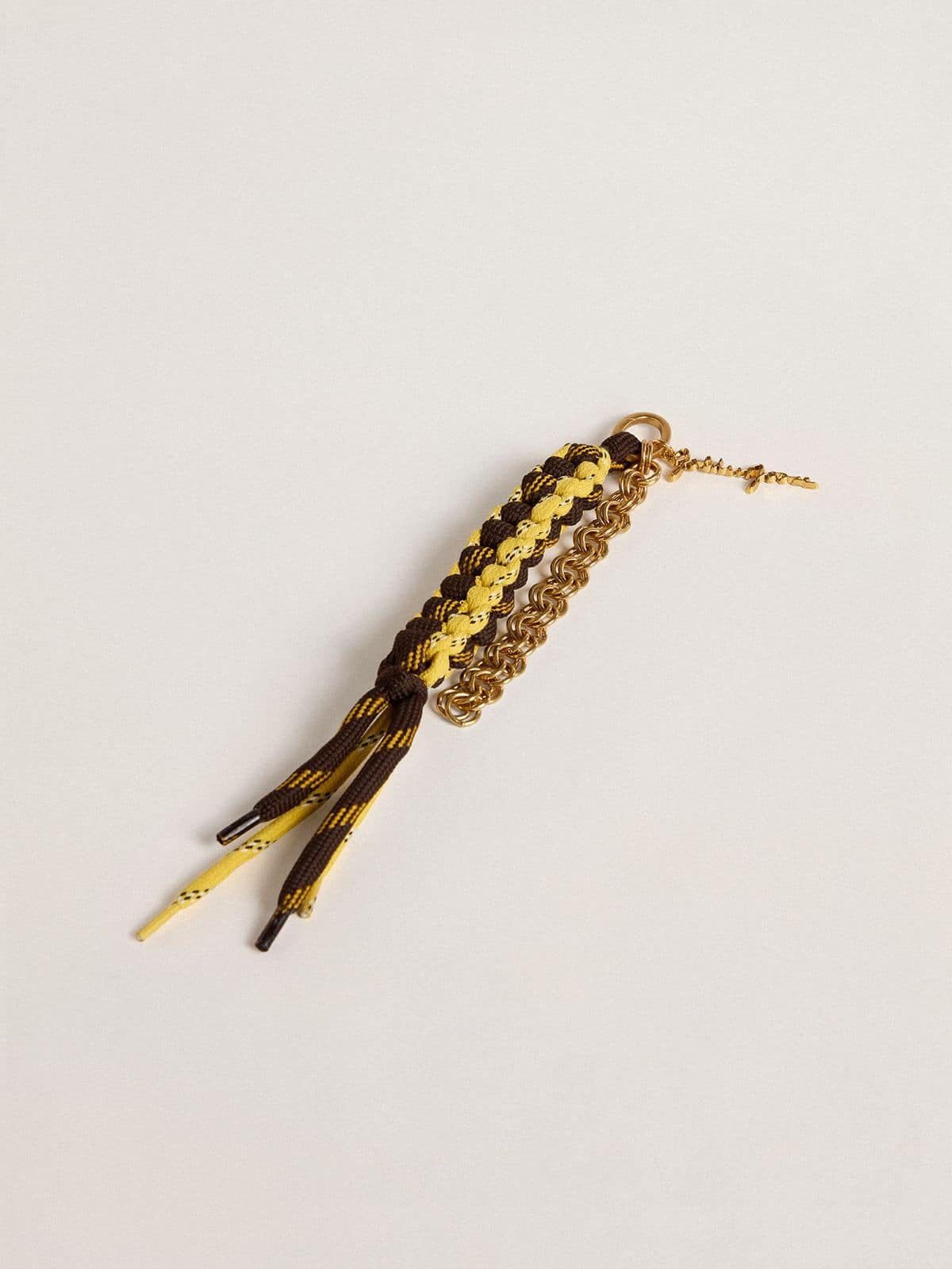 Charm with yellow and brown knotted hiking laces with chain - 3