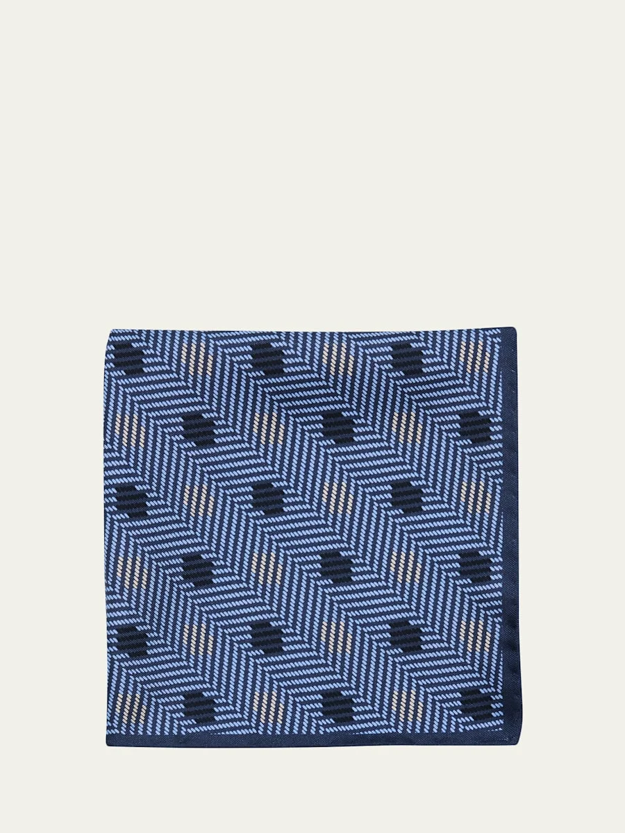 Men's Dotted Herringbone Silk Handkerchief - 1