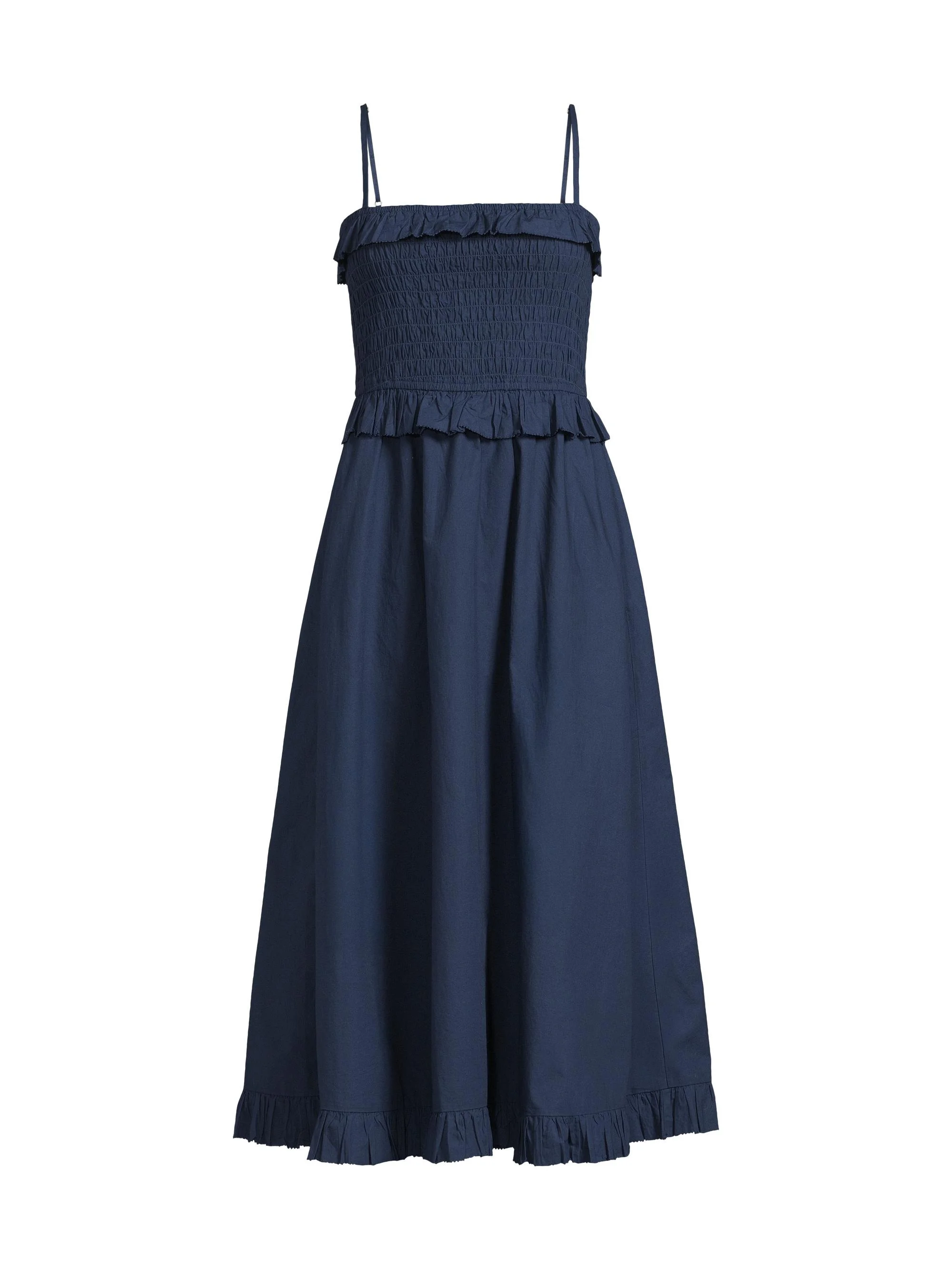 Women's Karine Shirred Cotton Poplin Midi-Dress - Navy - 1