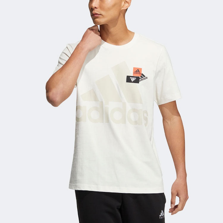 Men's adidas Alphabet Logo Printing Casual Round Neck Short Sleeve White T-Shirt HN9045 - 2