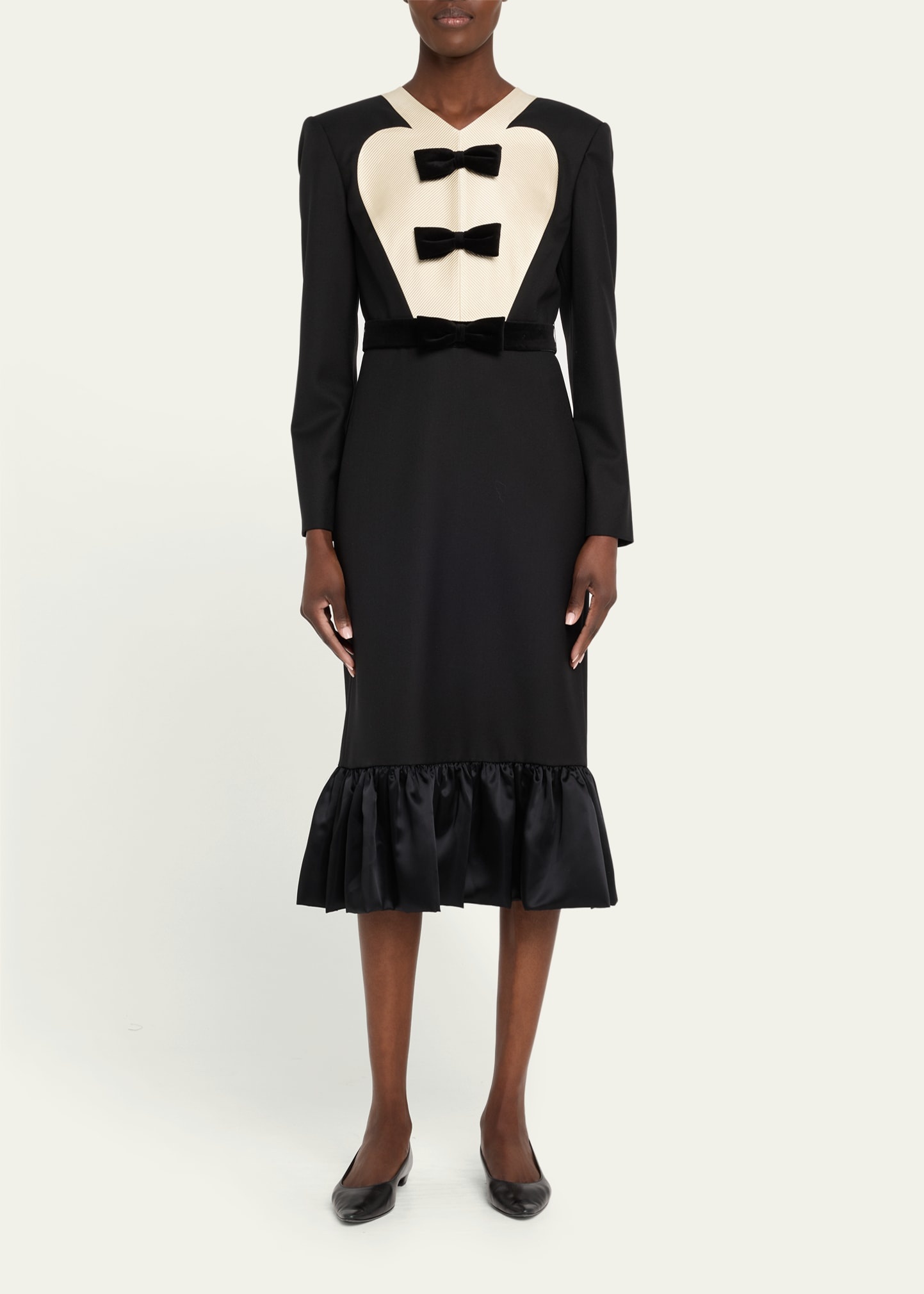 Bow Tuxedo Ruffle Midi Dress - 2