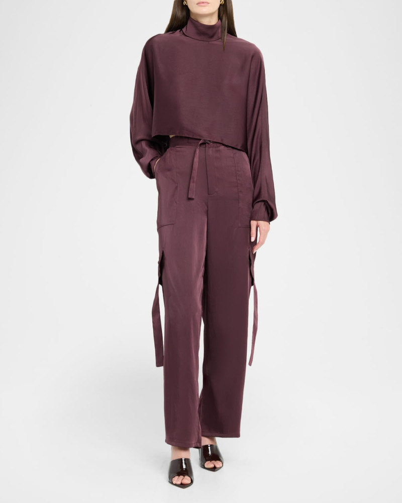 LAPOINTE Lightweight Satin Belted Wide-Leg Utility Pants outlook