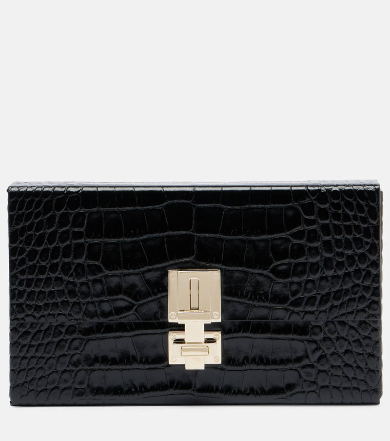 T Latch croc-effect leather box clutch 1