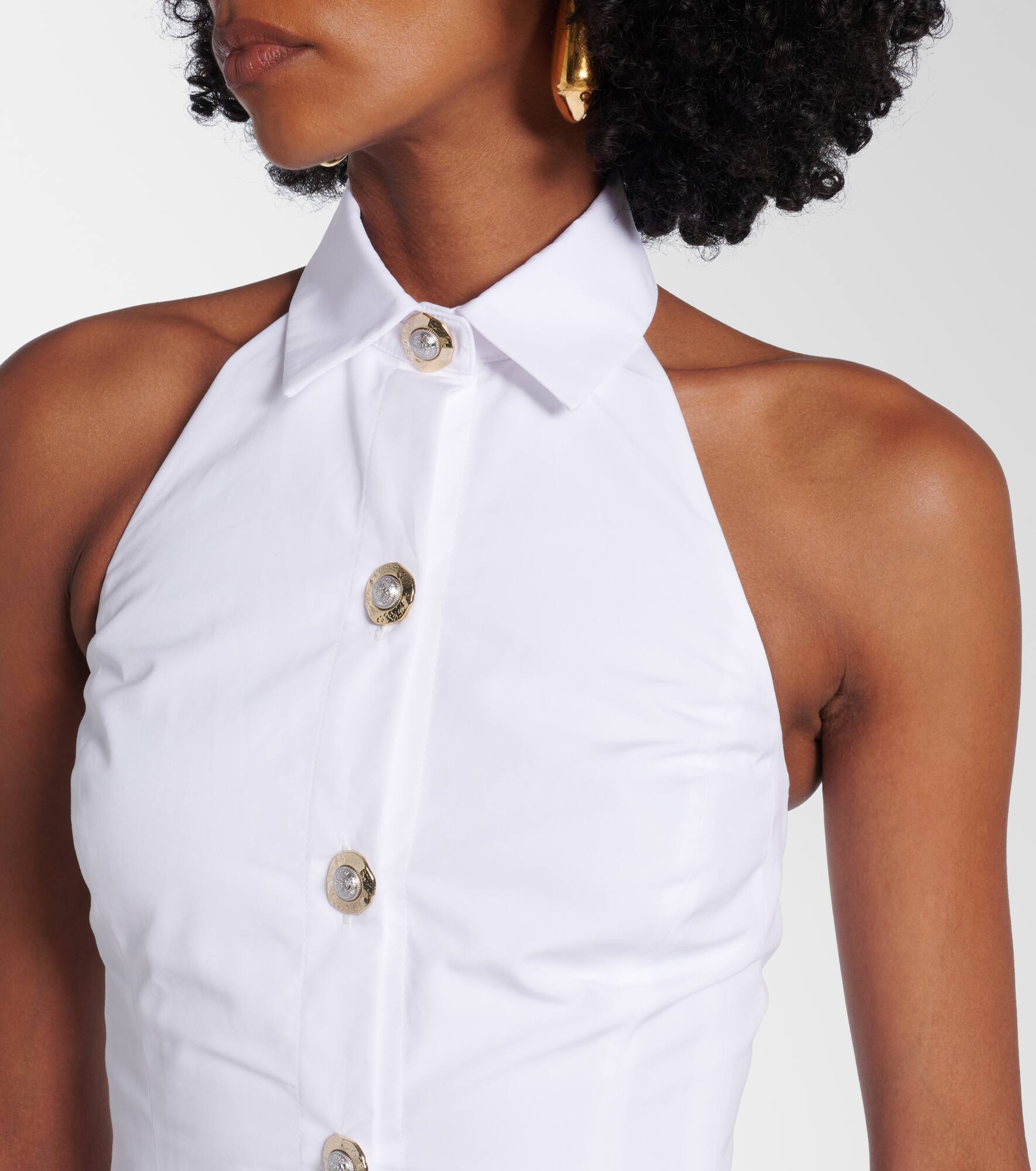 Halterneck cotton poplin minidress - 4