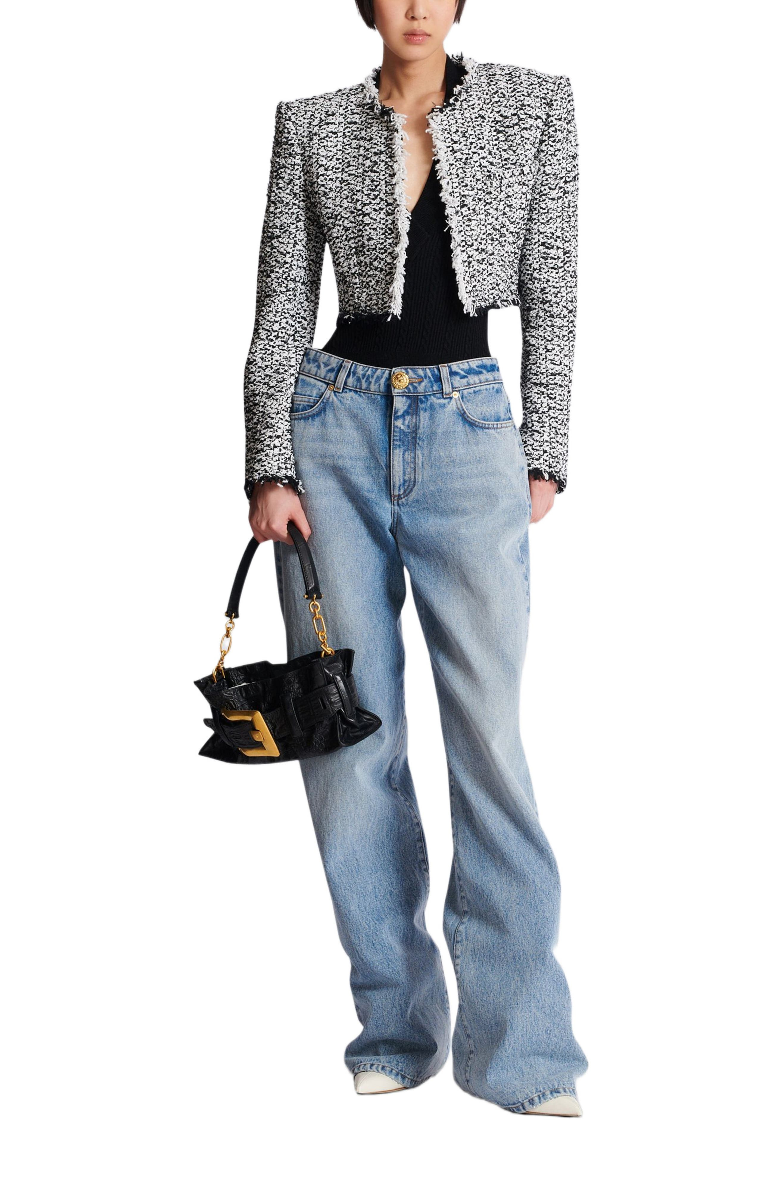 Balmain Cropped Tweed Jacket in Black at Nordstrom - 2