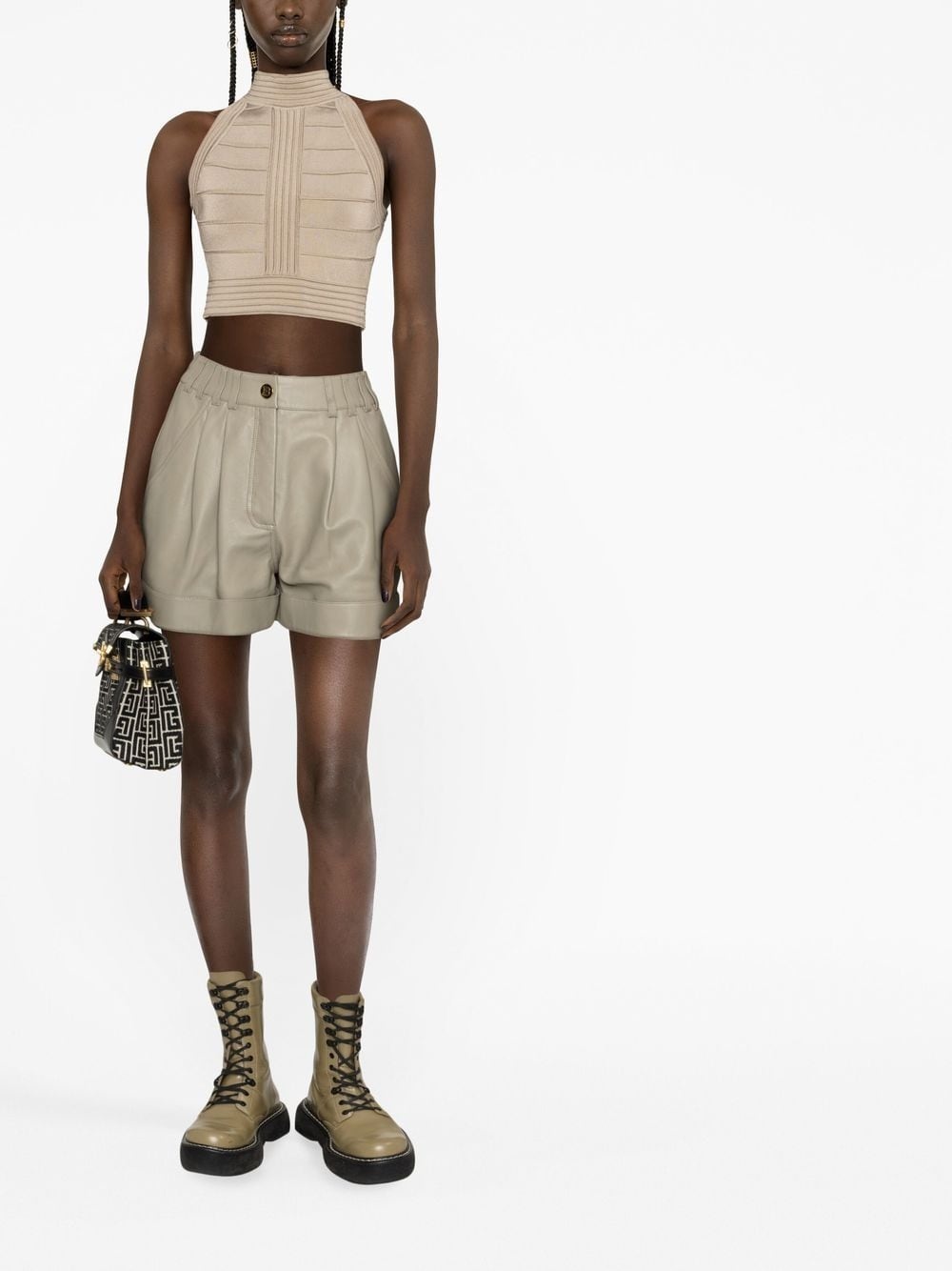 high-waisted lambskin shorts - 2