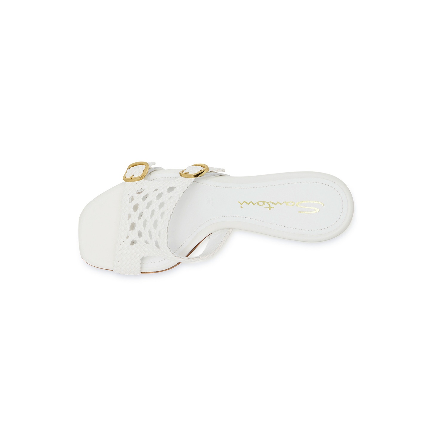 Women's white woven leather double-buckle Didi high-heel sandal - 5