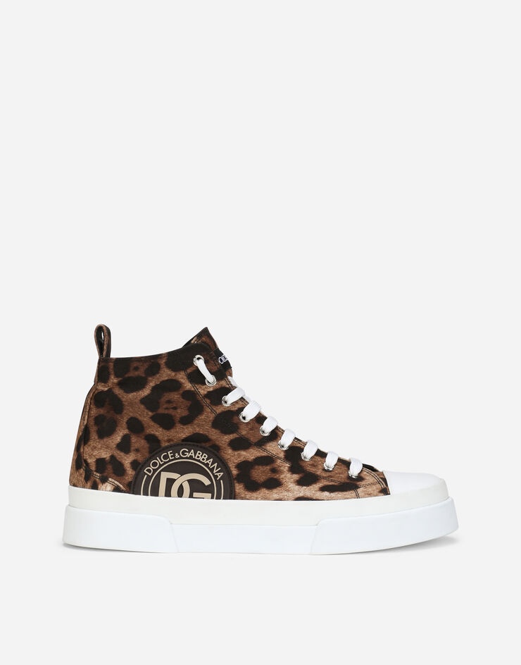 Cotton drill Portofino Light mid-top sneakers with leopard print - 1