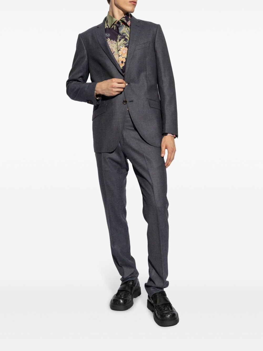 single-breasted checked wool suit - 3