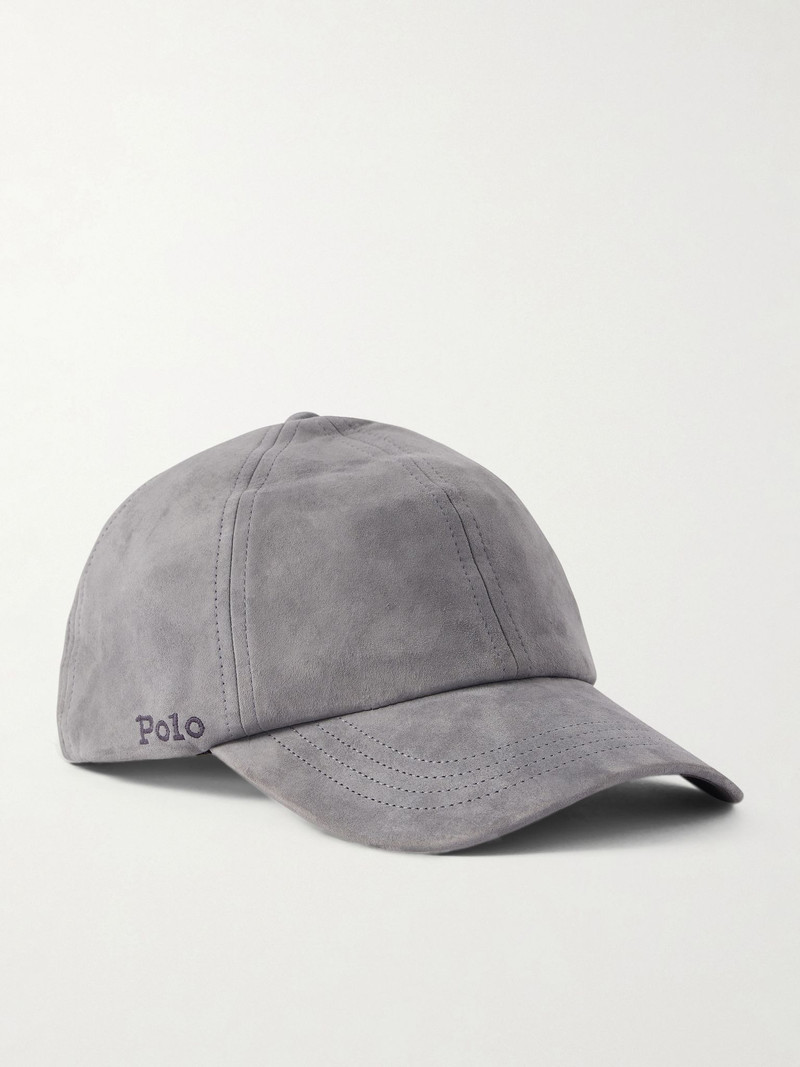 Logo-Embroidered Suede Baseball Cap Gray 1