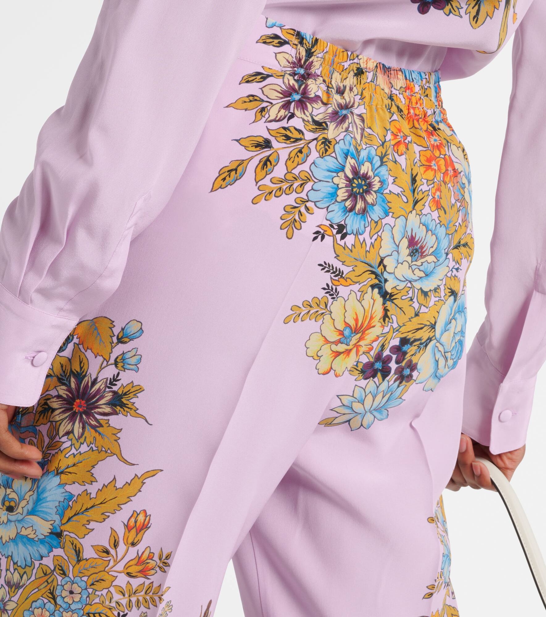 Floral high-rise silk wide-leg pants - 6
