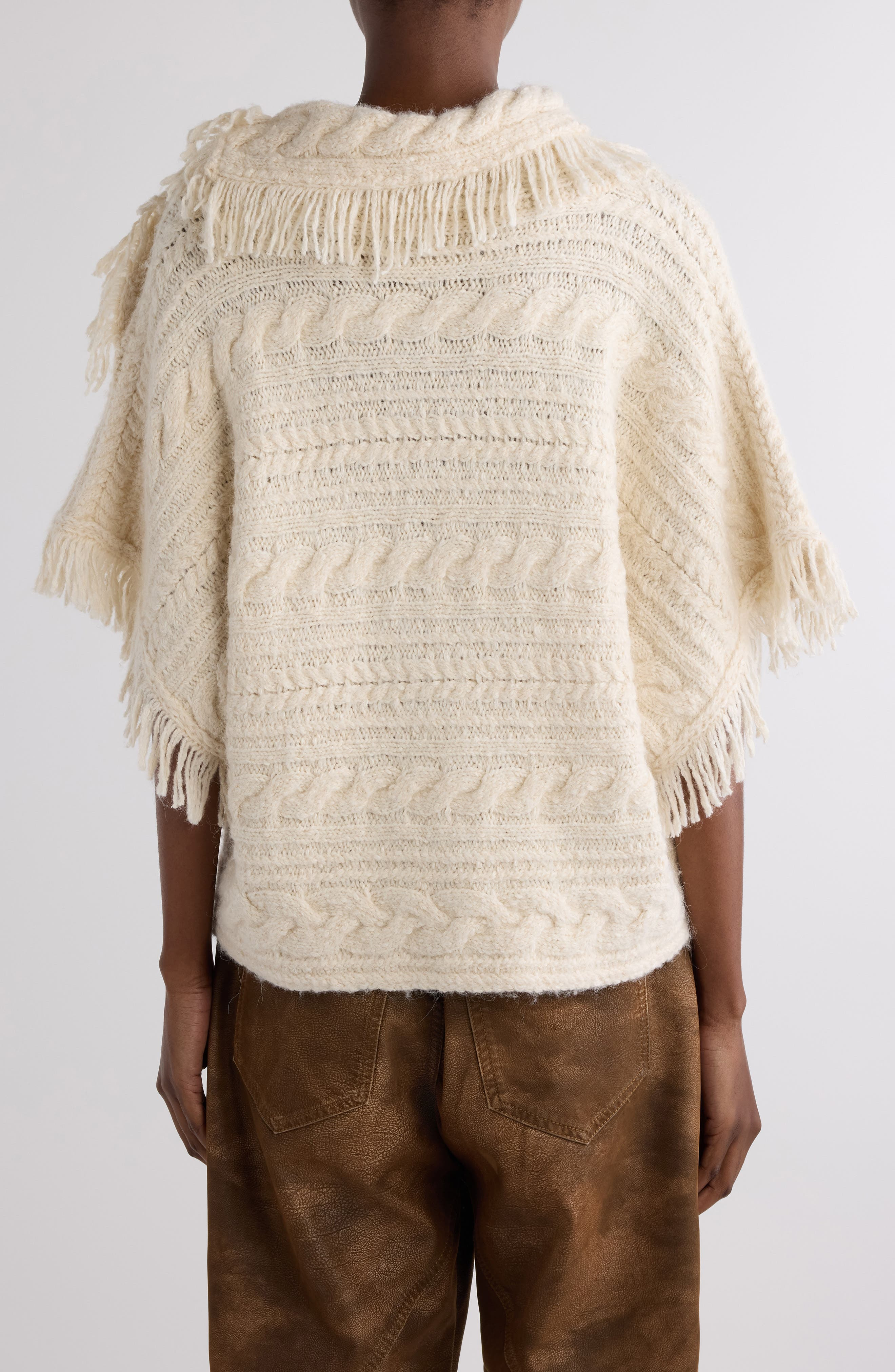 Isabel Marant Étoile Blanche Fringed Poncho Sweater in Ecru at Nordstrom - 3
