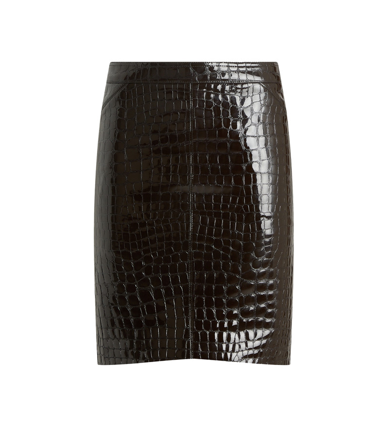 GLOSSY CROCO EMBOSSED GOAT LEATHER SKIRT 1