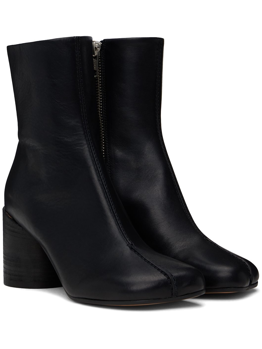Black Stitch-Out Leather Ankle Boots - 4