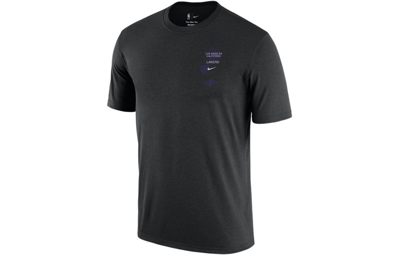 Nike x NBA Crossover Los Angeles Lakers Courtside Pattern Printing Round Neck Short Sleeve Black DH6 - 1