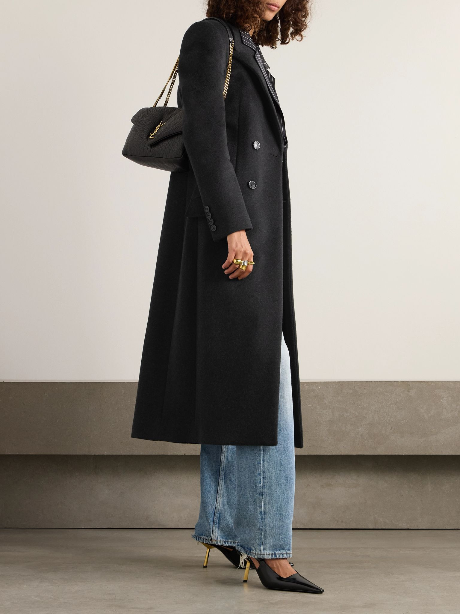Double-breasted brushed wool and cashmere-blend coat Dark gray - 2