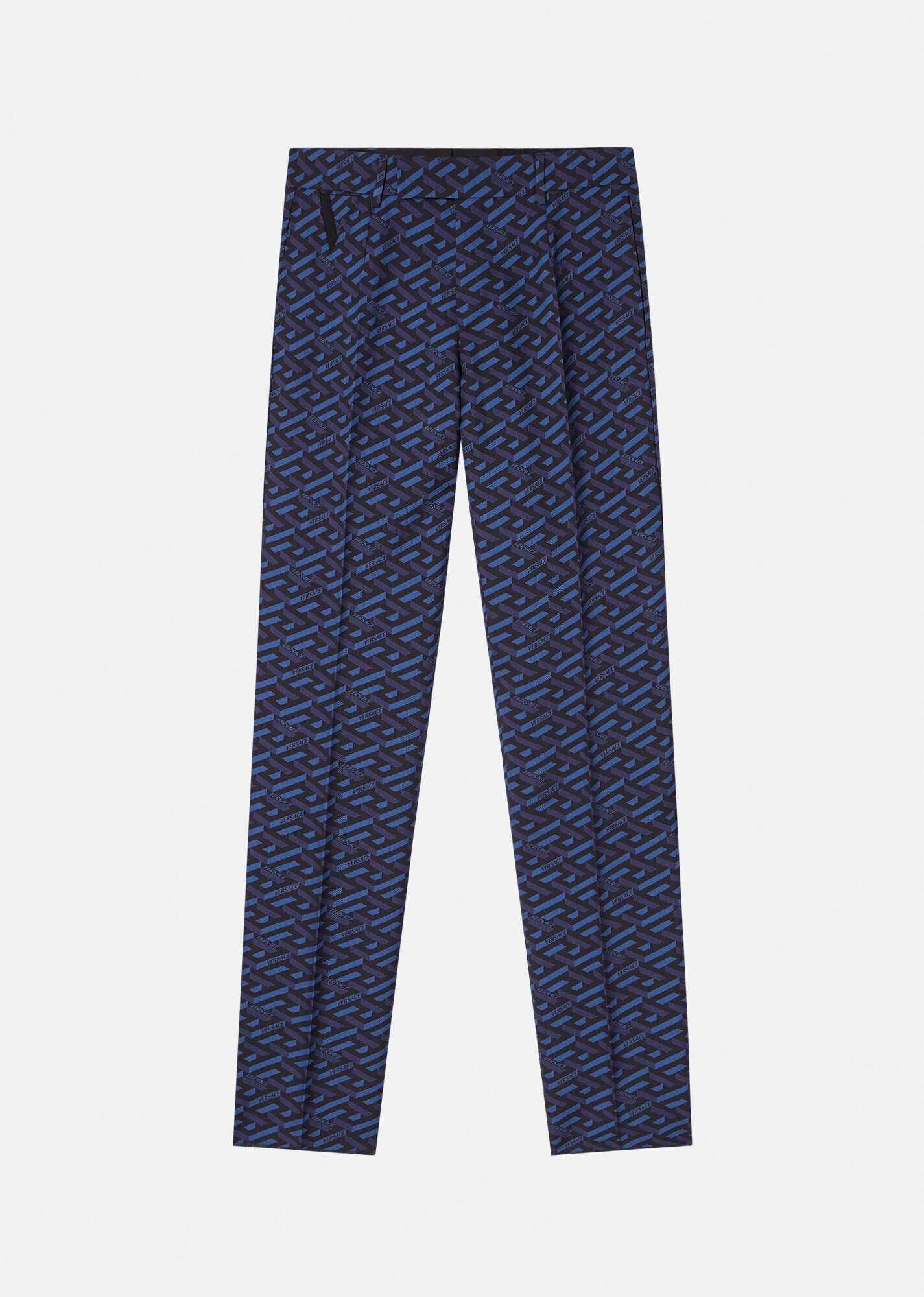 La Greca Print Gabardine Pants - 1