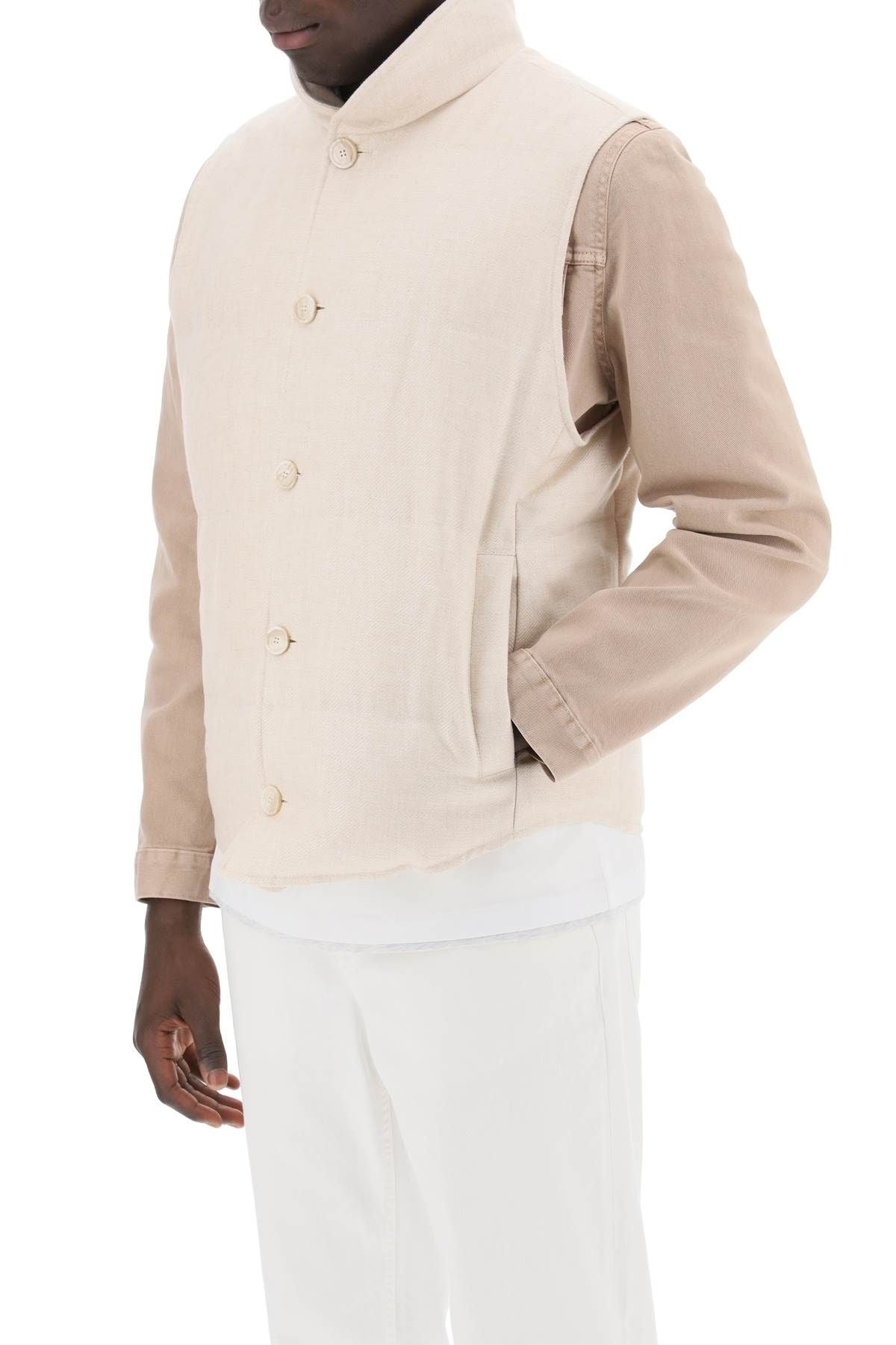 SLEEVELESS DOWN JACKET IN LINEN, - 5