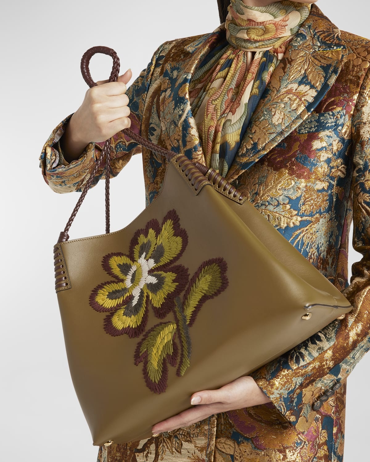 Libra Embroidered Leather Shoulder Bag - 4