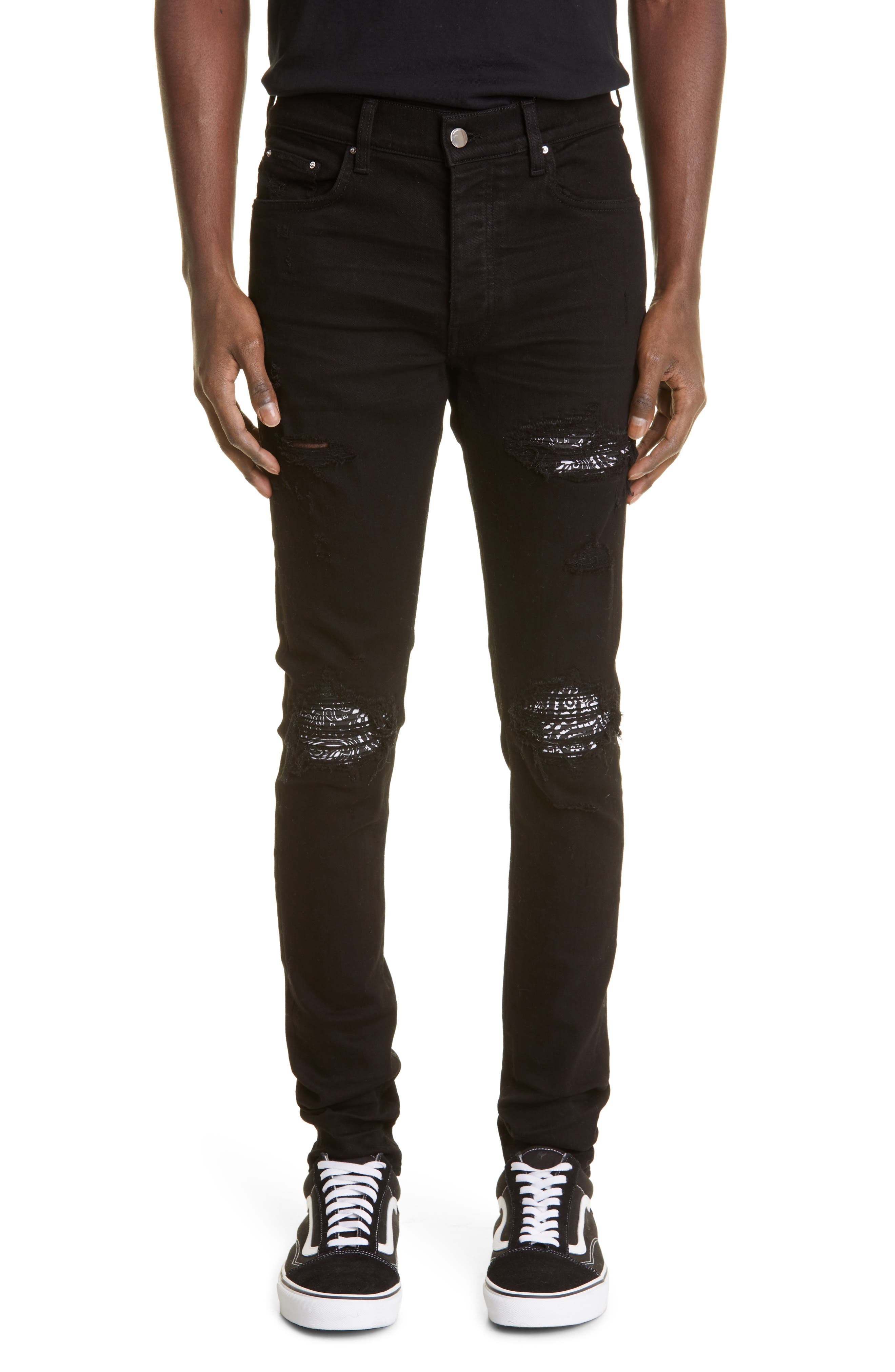 Men's MX1 Bandana Ripped Patch Skinny Jeans - 1