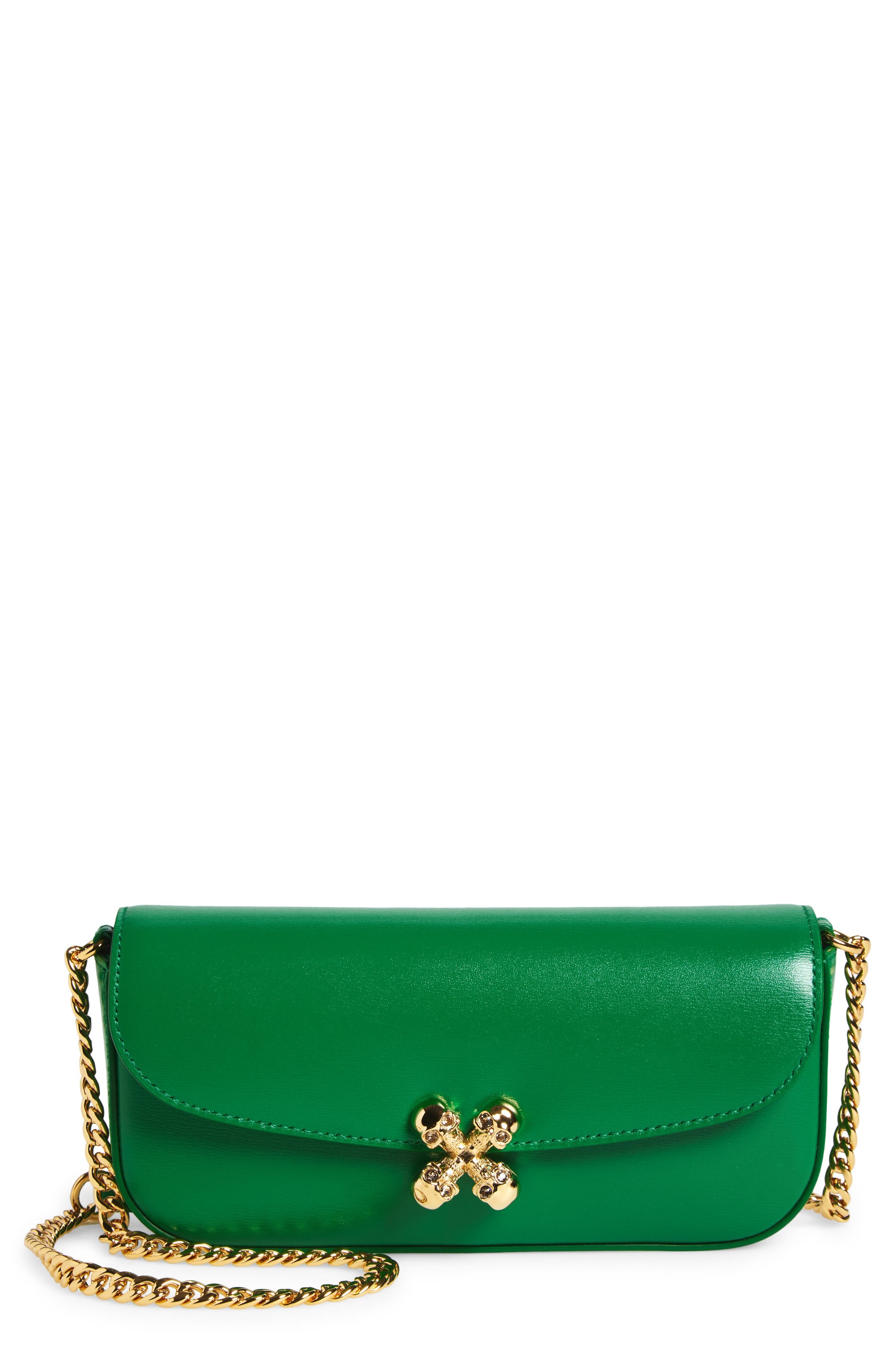 McQueen Small Skull Flower Shoulder Bag in Viridian/Gold at Nordstrom - 1