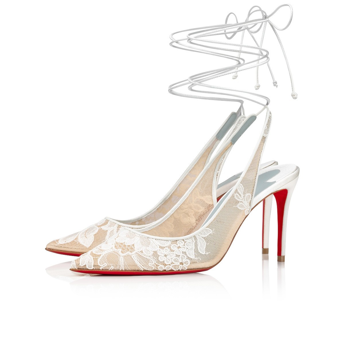 Louboutin white lace up heels best sale