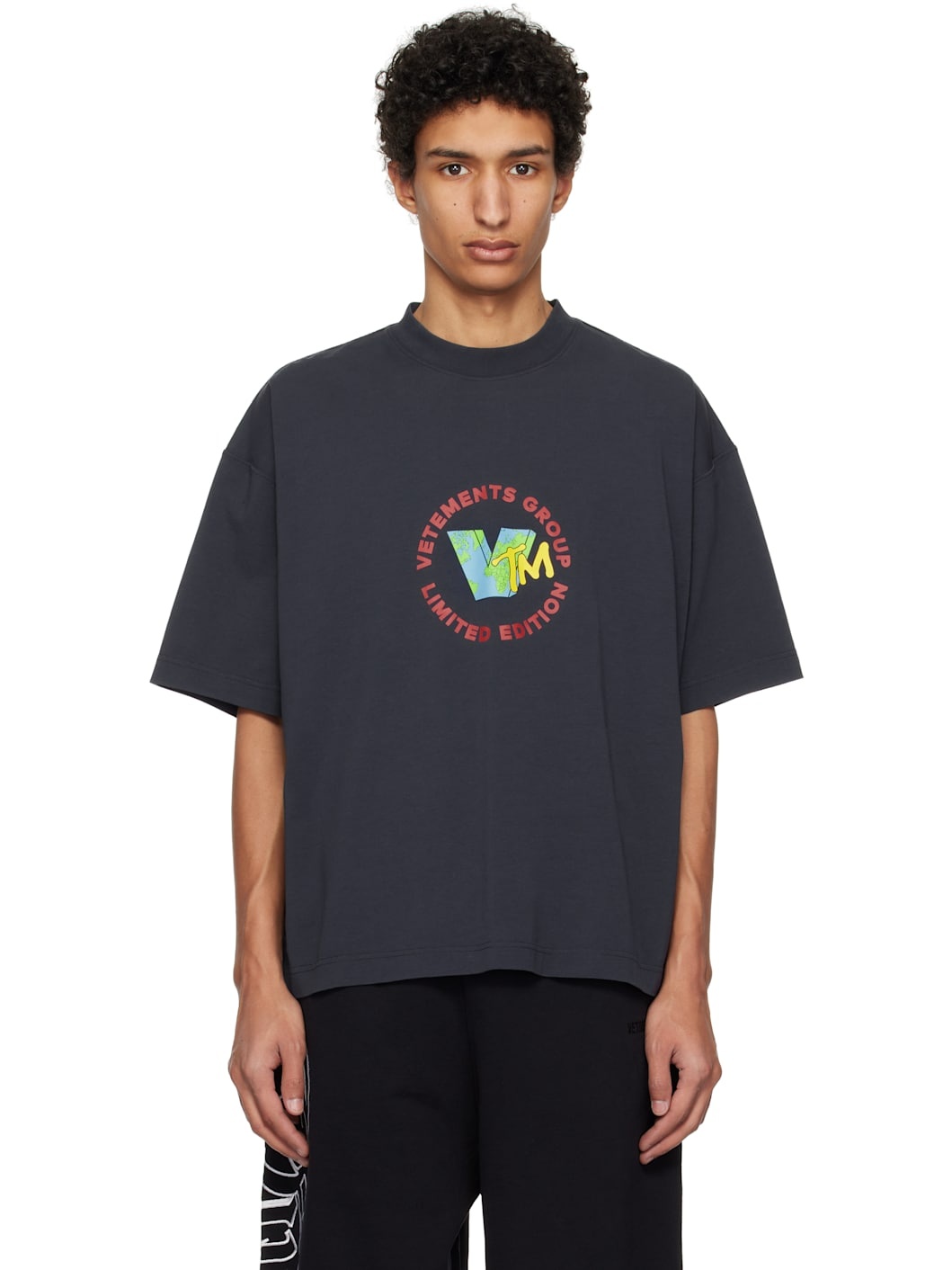 Navy 'VTM' World Cropped Boxy T-shirt - 1