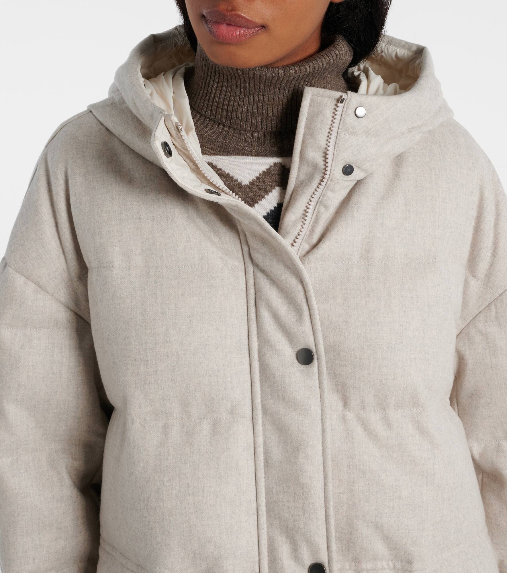 Leather-trimmed wool down coat - 6