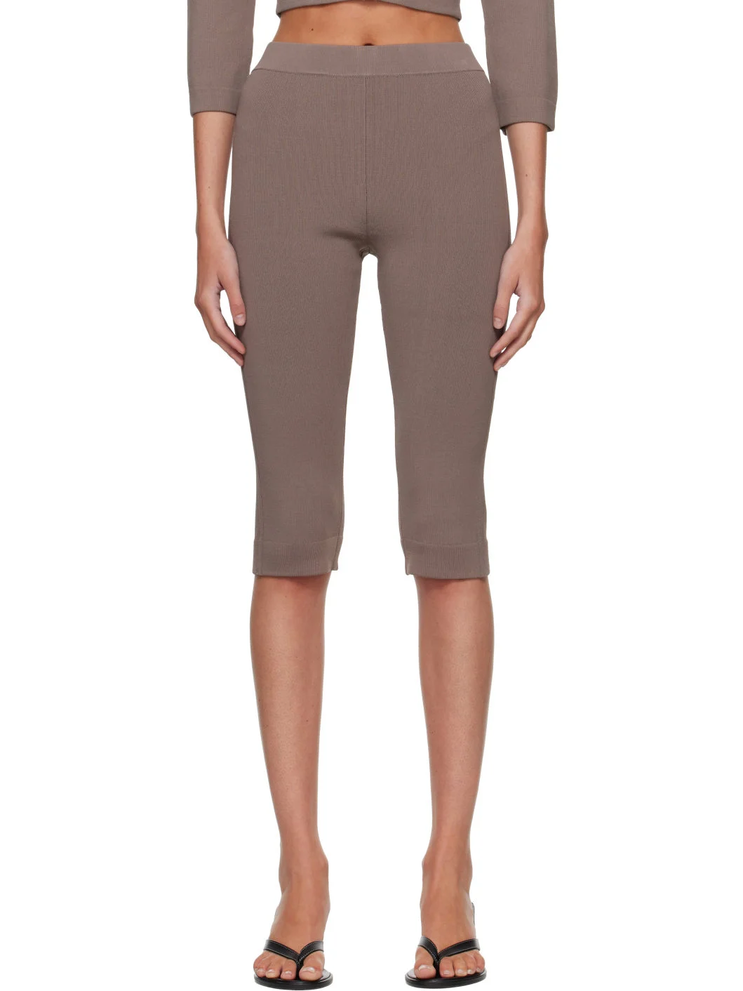 Taupe Refined Knit Capri Leggings - 1