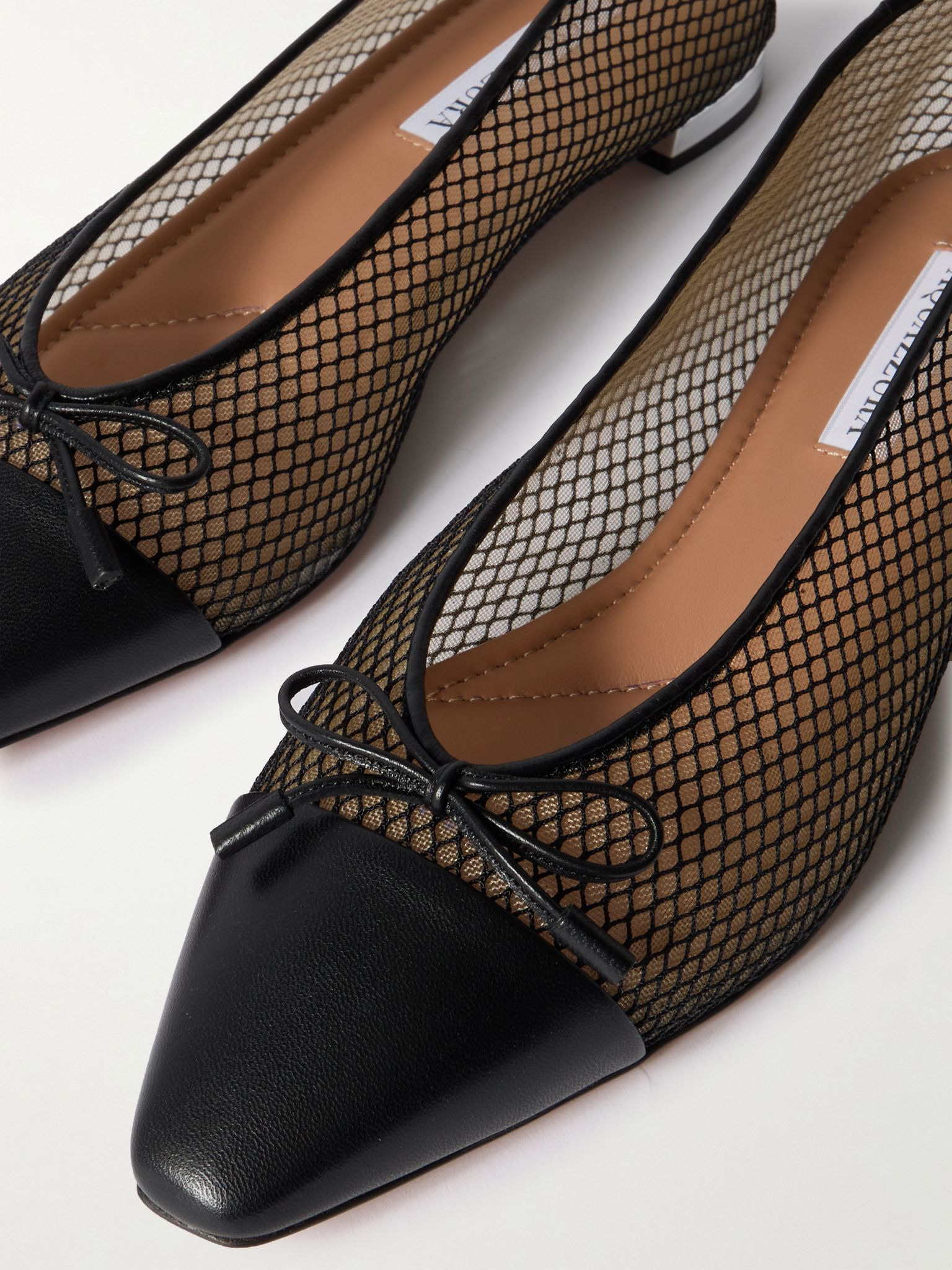 Gioia leather-trimmed mesh ballet flats Black - 4
