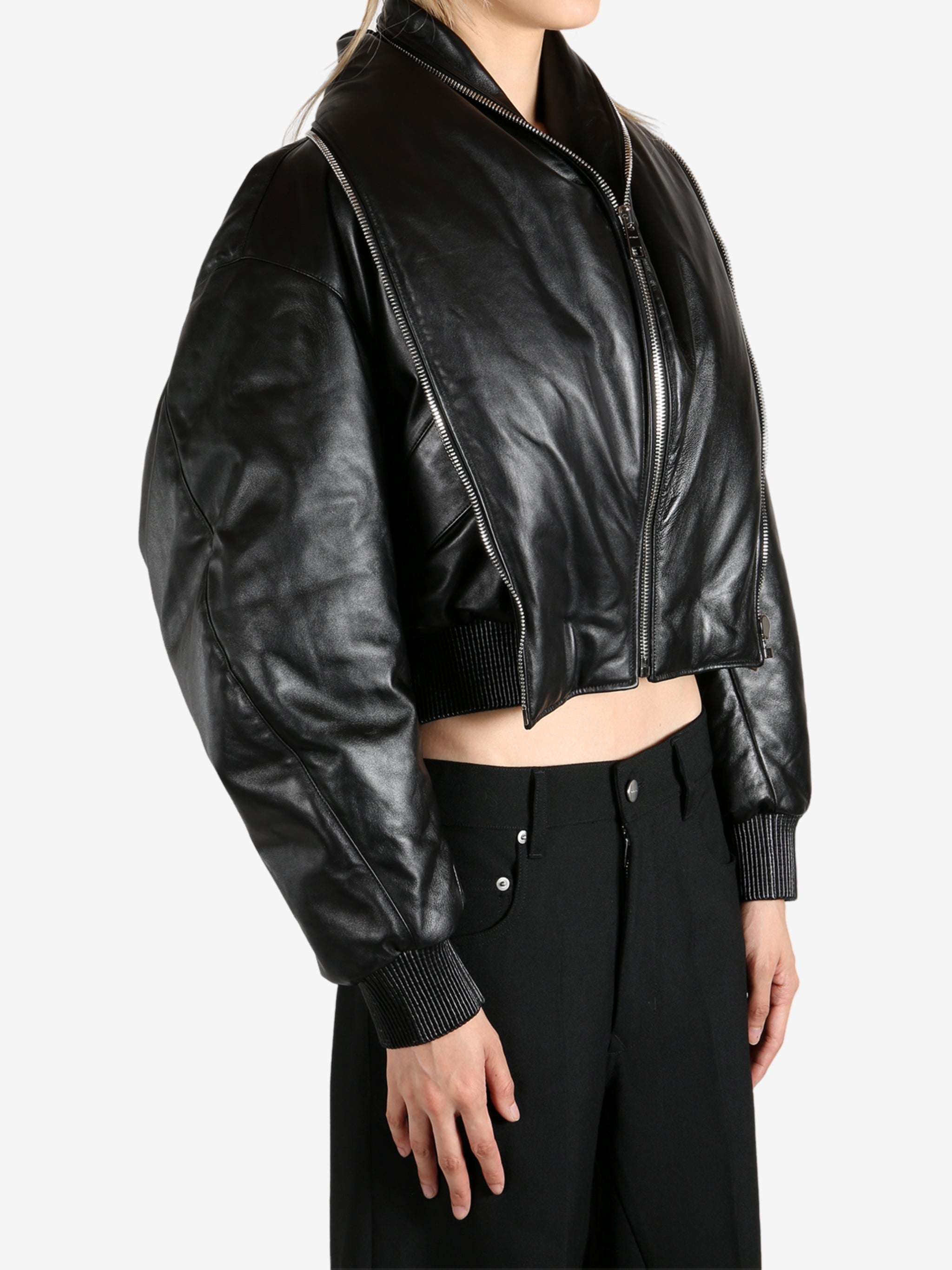 GIVENCHY - Women Zipped Shawl Collar Leather Bomber Jacket - 2