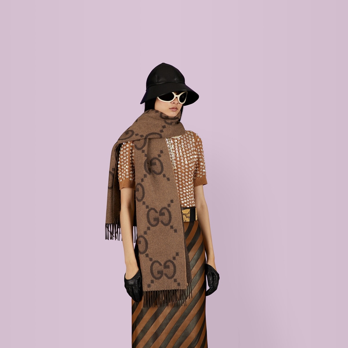 GG cashmere jacquard scarf - 4