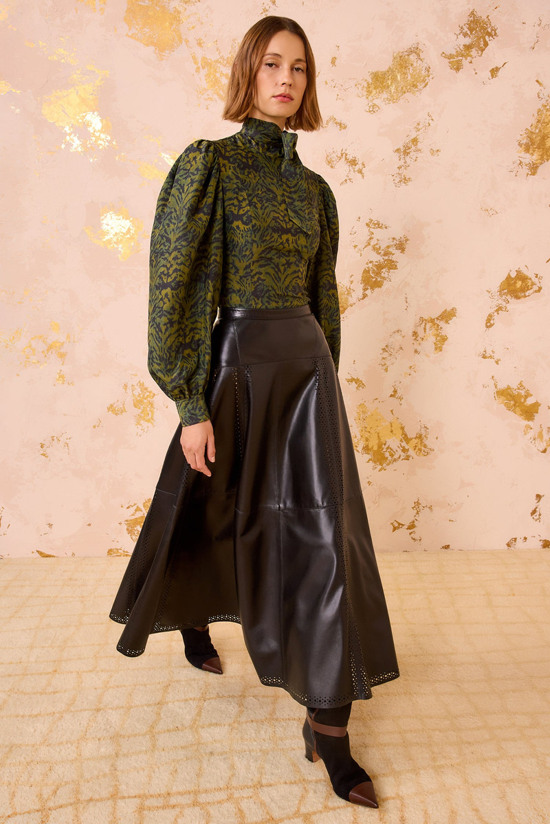 ULLA JOHNSON Aninda Leather Midi Skirt outlook