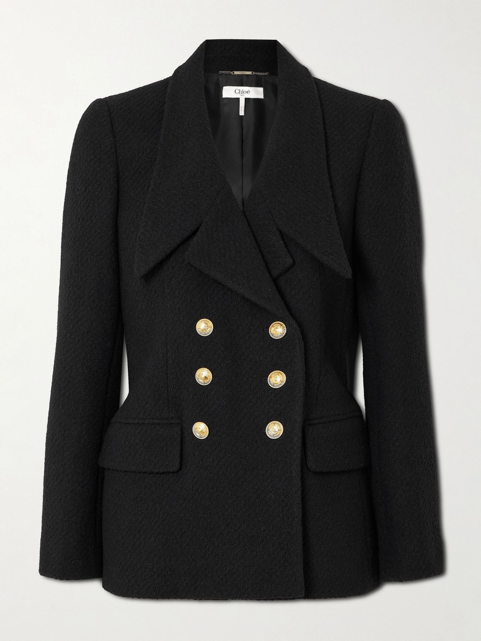 Double-breasted wool-blend bouclé blazer Black - 1