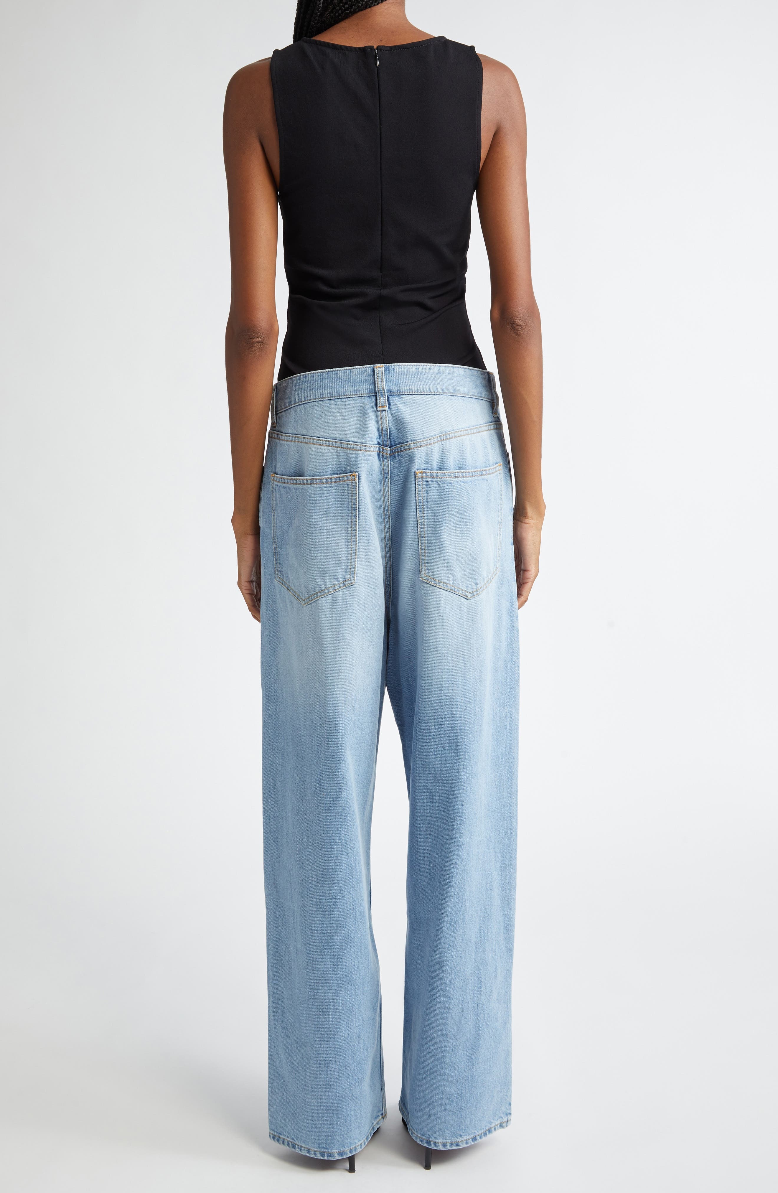 Alaïa Mixed Media Jeans & Tank Jumpsuit in Bleu Clair at Nordstrom - 2