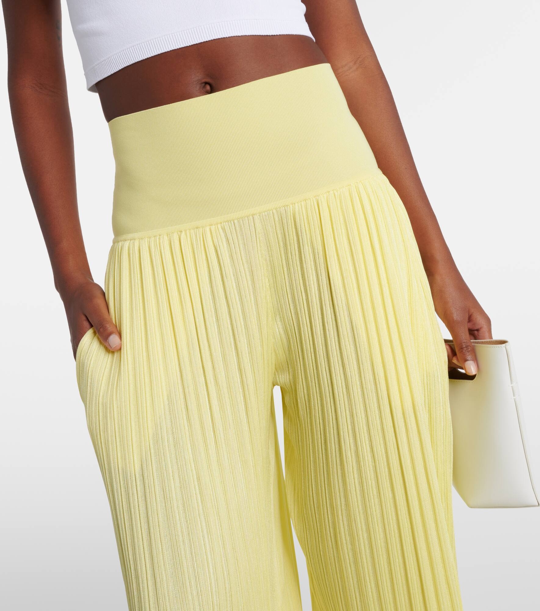 Pleated high-rise jersey straight pants - 4