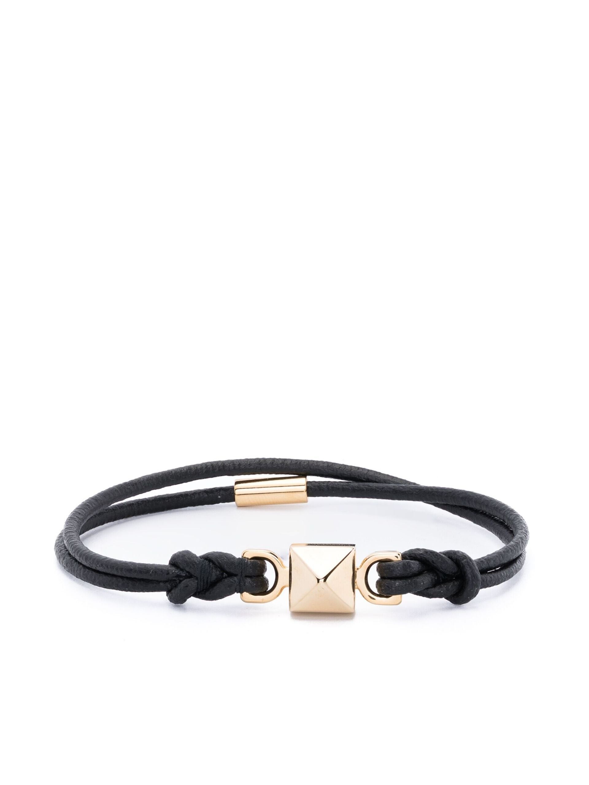 Black One Stud Leather Bracelet - 1