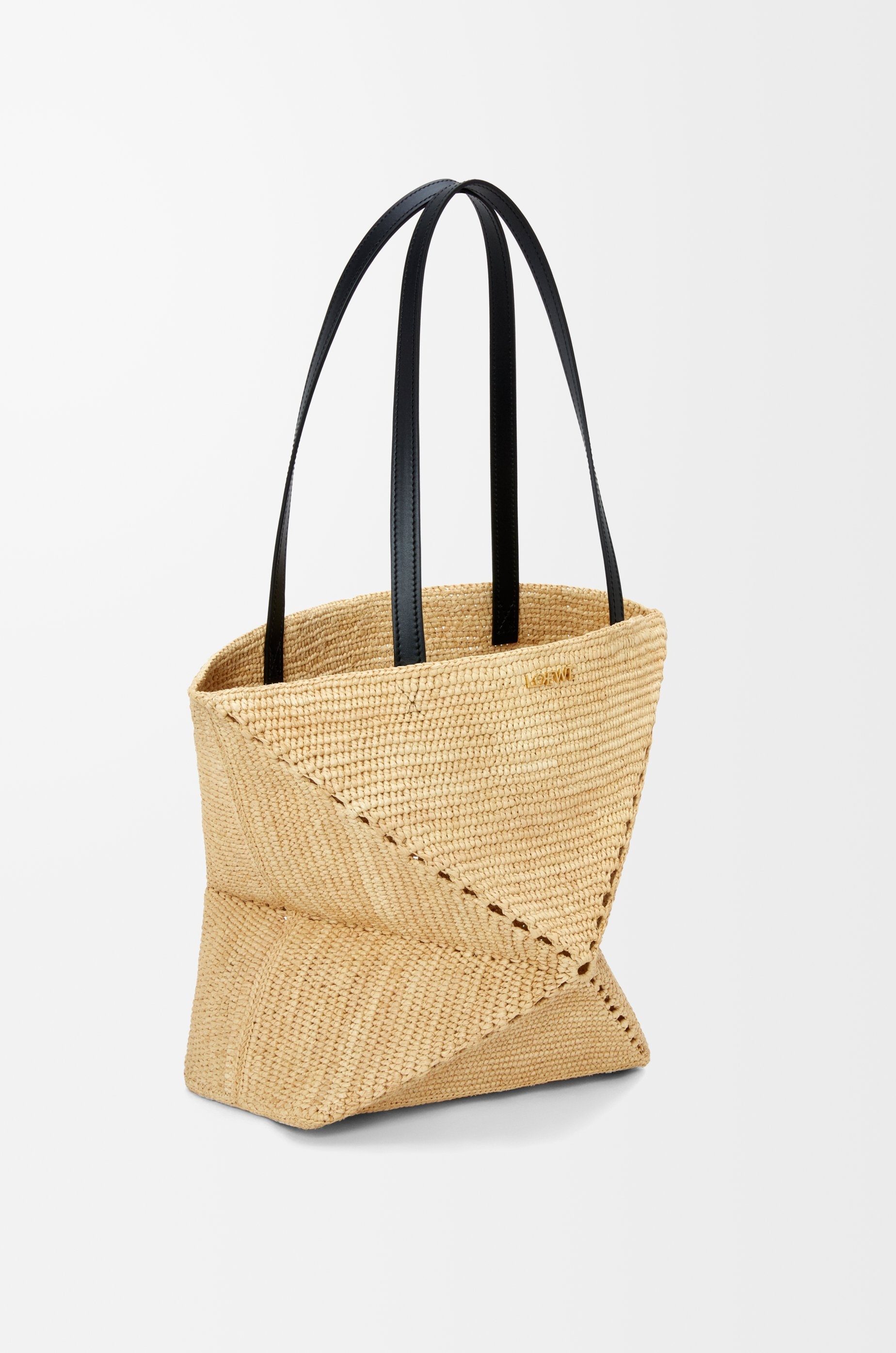 Medium Puzzle Fold tote in raffia - 4