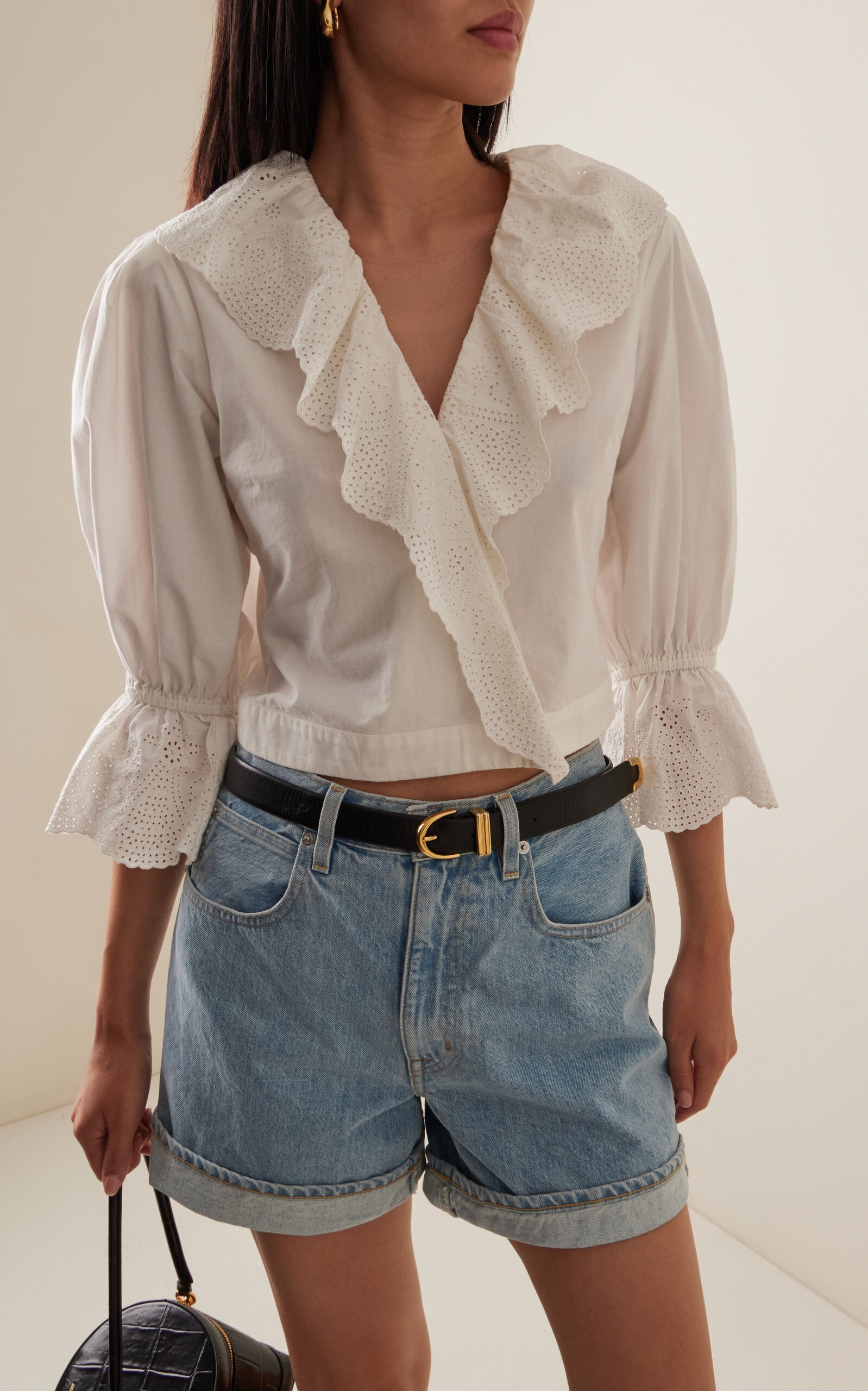 Beryl Embroidered Cotton Cross-Over Top white - 3