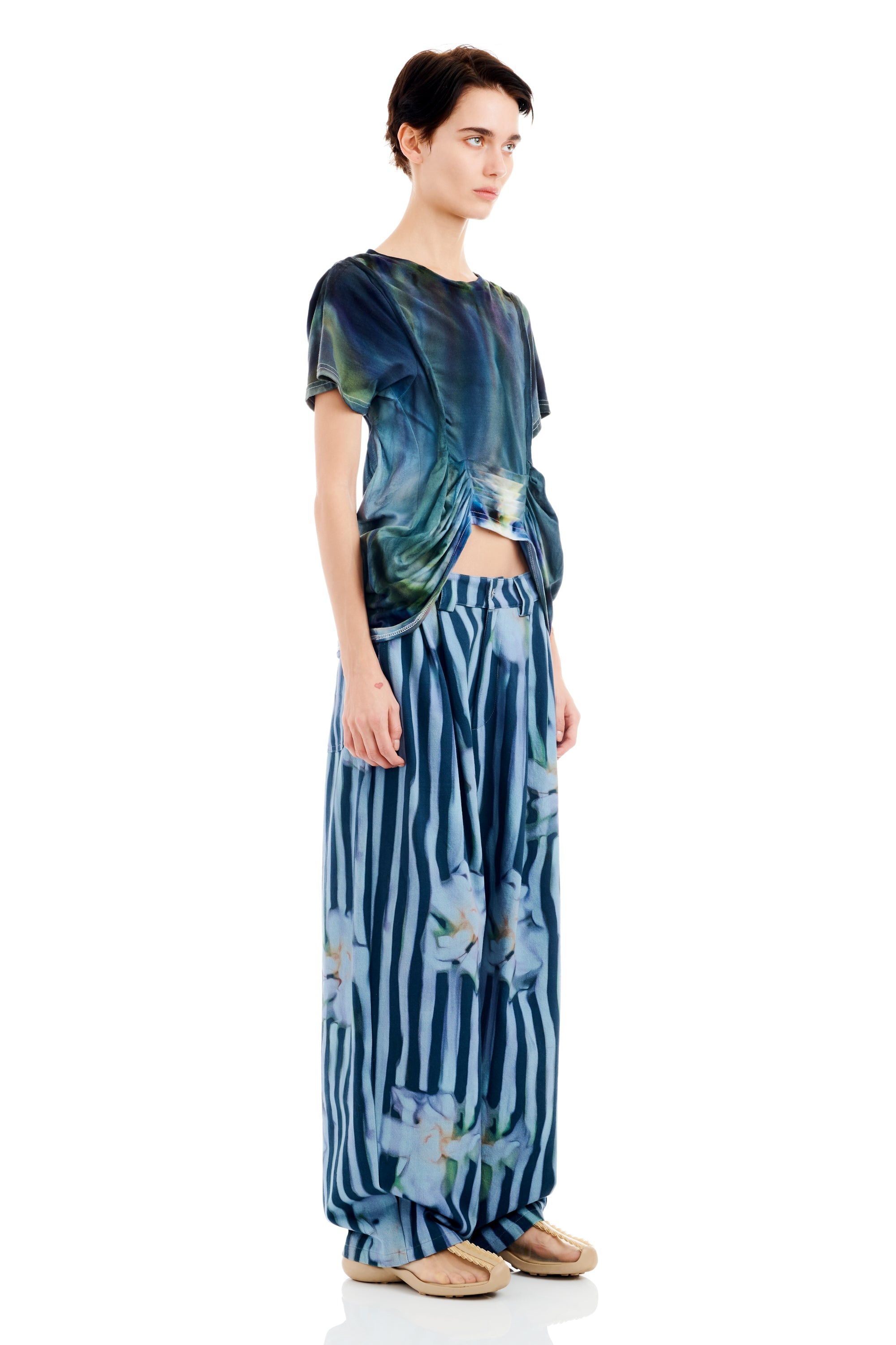 WAVY NAVY FLOWER STRIPE CATCHFLY PANT - 4