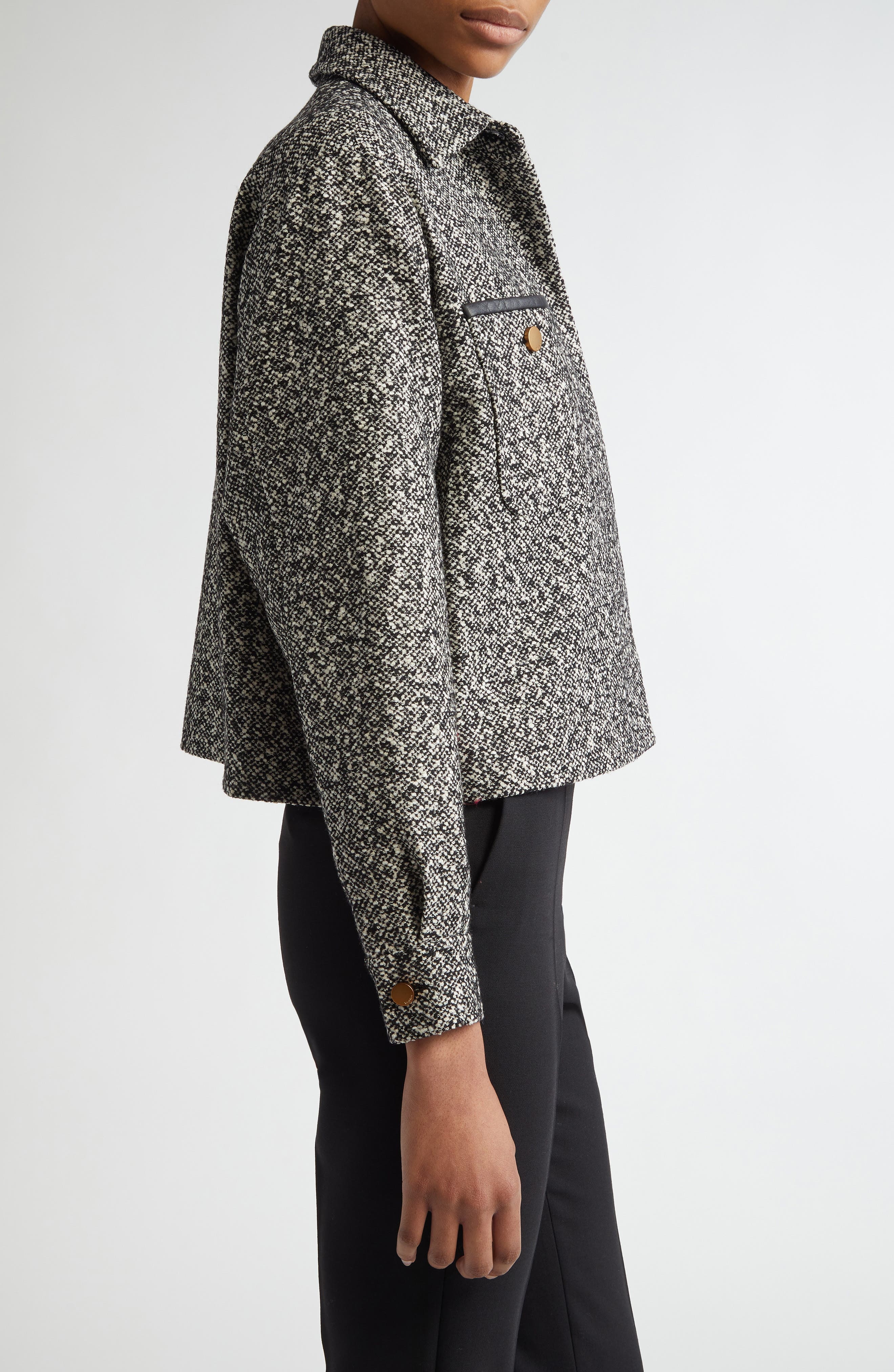 Max Mara Demien Wool Blend Tweed Jacket in Black White at Nordstrom - 4